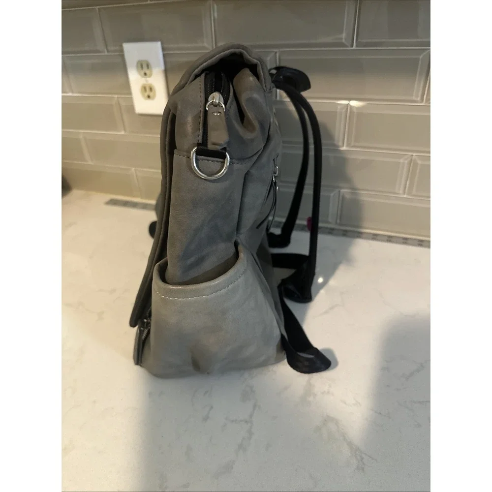 Petunia Pickle Bottom Boxy Backpack in Pewter Gray Matte Leatherette Diaper Bag
